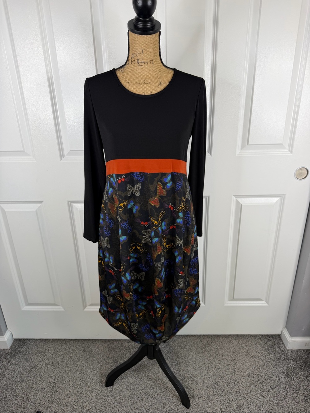 Lella Mode Italy Boho Butterfly Print Balloon Hem Dress XL 14 - Picture 2 of 11